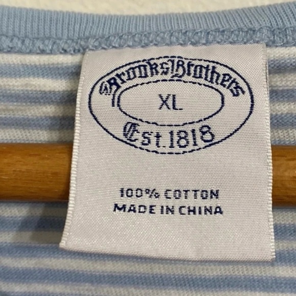 BROOKS BROTHERS Henley Shirt Adult Extra Large Blue White Striped Mens - Picture 8 of 10